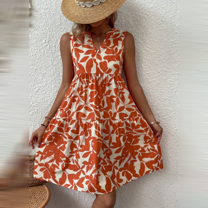 Boho Midi Dress for Wedding Guests in Orange