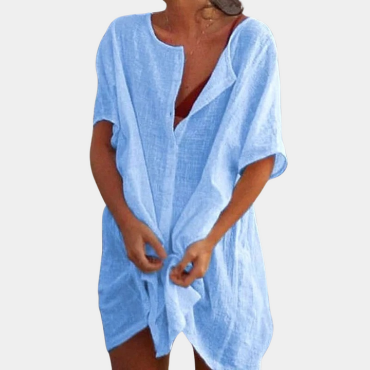 Boho Mini Dress for Wedding Guests in Blue