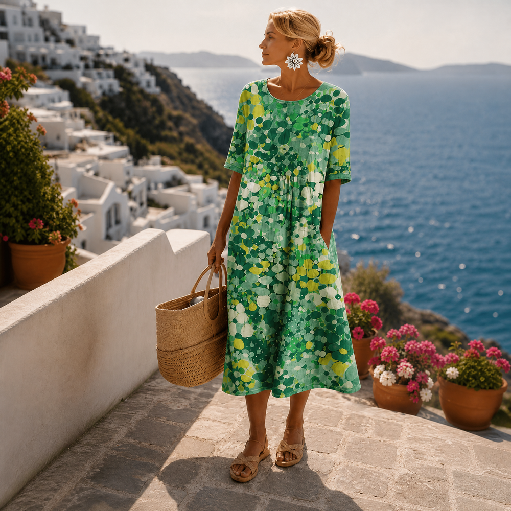Breezy Floral Midi Beach Dress in Green