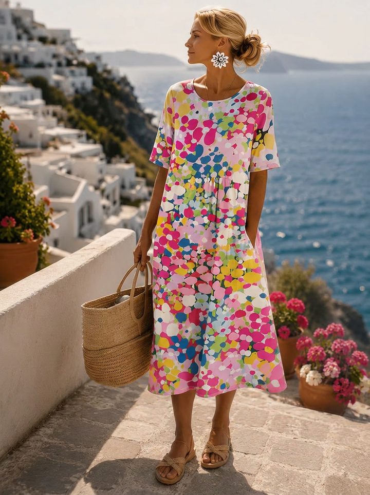 Breezy Floral Midi Beach Dress in Pink