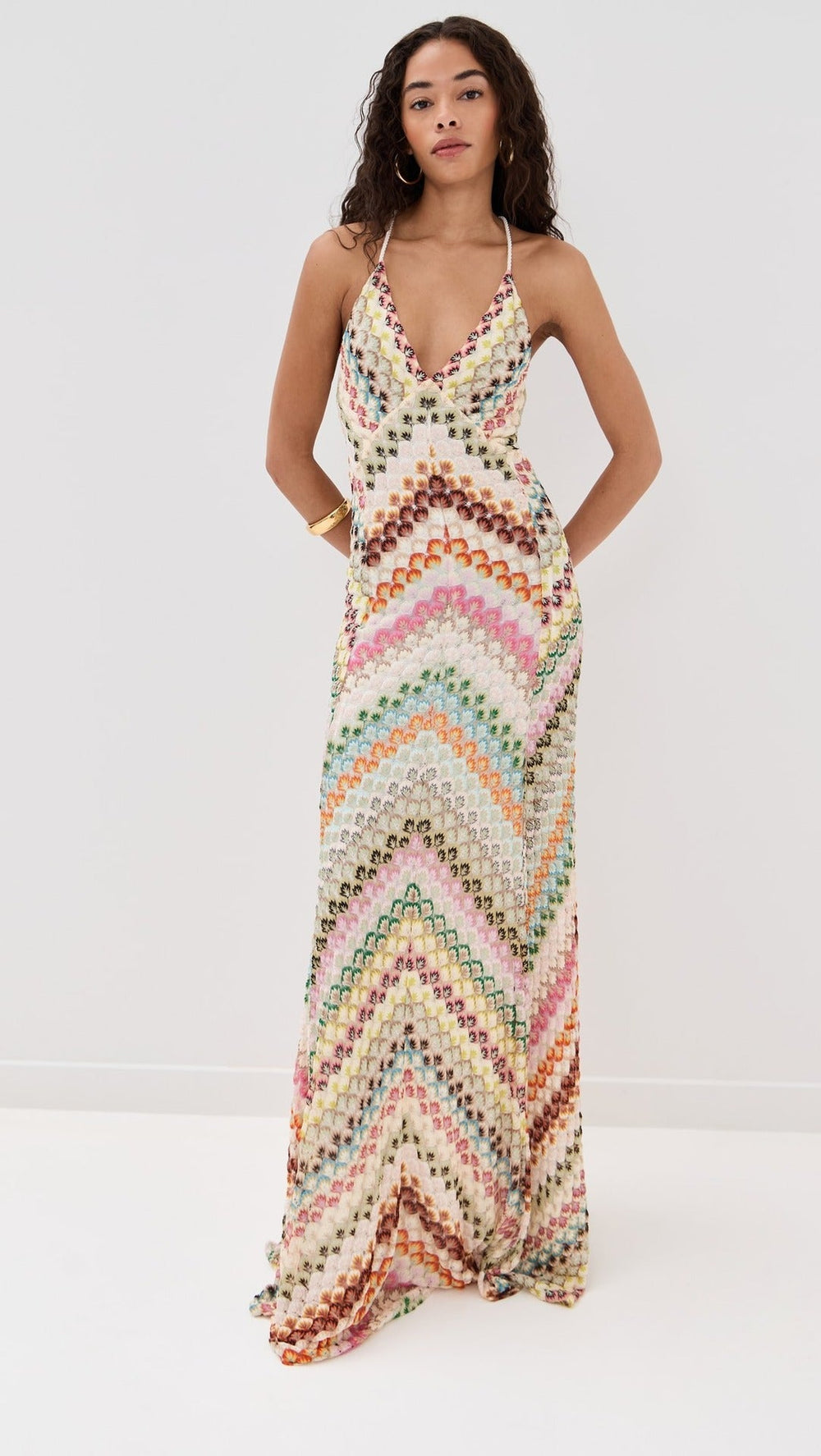 Crochet V Neck Maxi Wedding Guest Dress (2)
