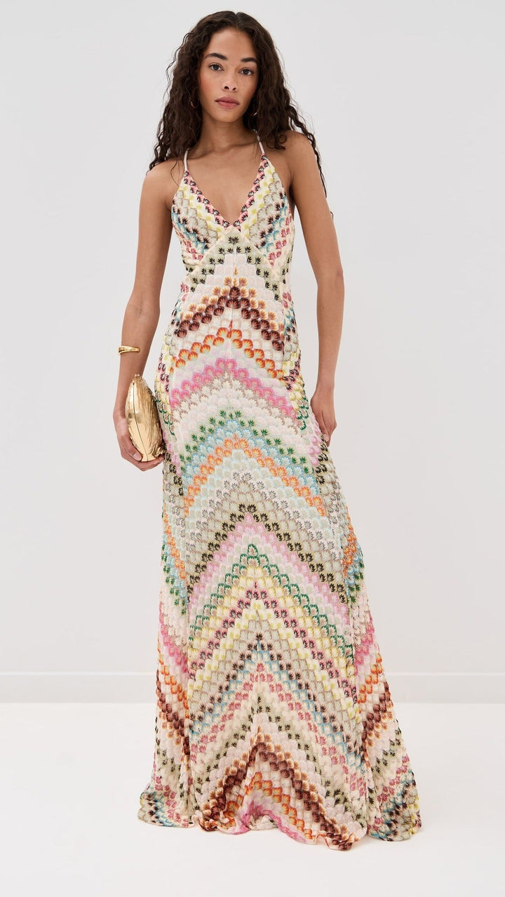 Crochet V Neck Maxi Wedding Guest Dress (4)