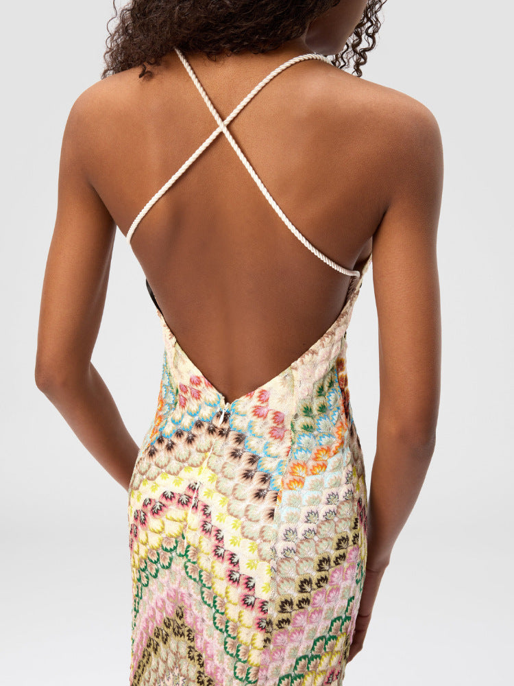 Crochet V Neck Maxi Wedding Guest Dress (7)