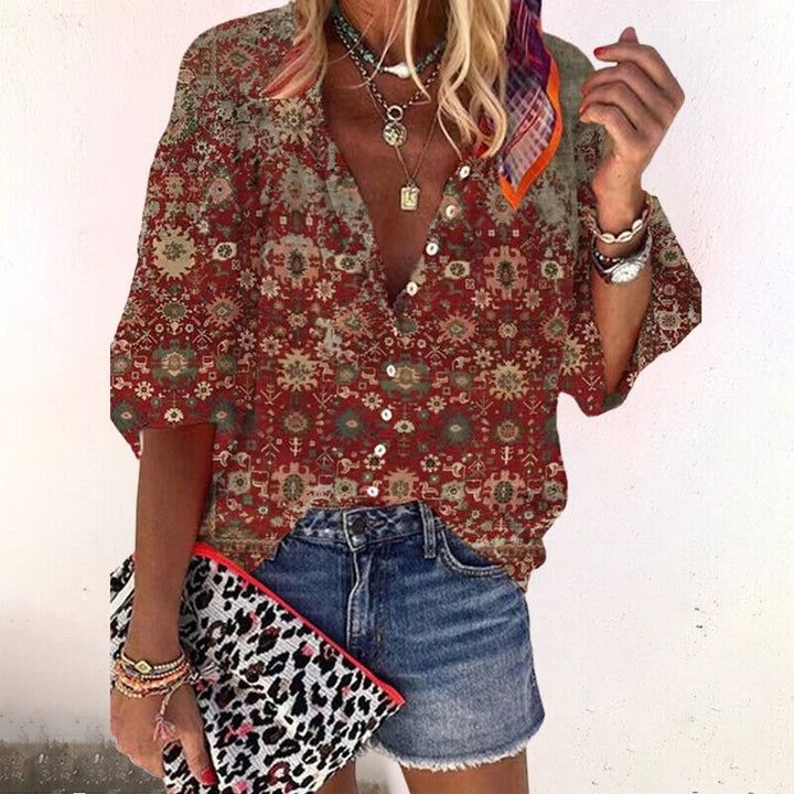Effortless Boho Long Sleeve Blouse in Brown