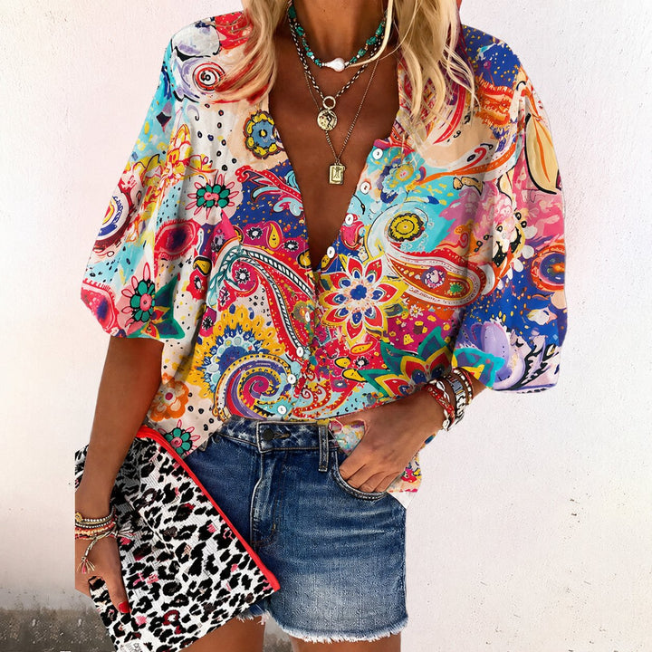 Effortless Boho Long Sleeve Blouse in Pink