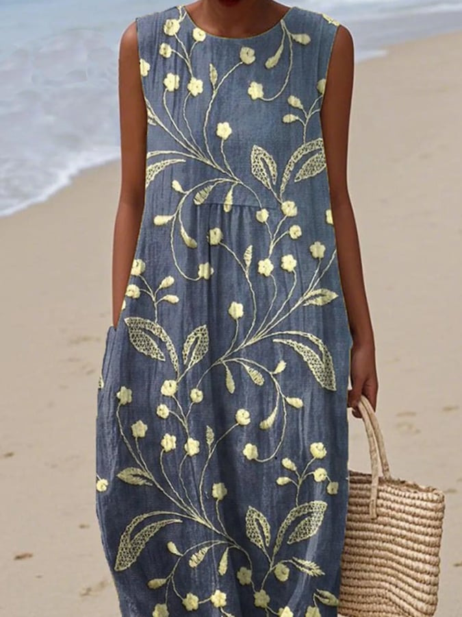 Effortless Linen Beach Dress for Summer in Blue 2