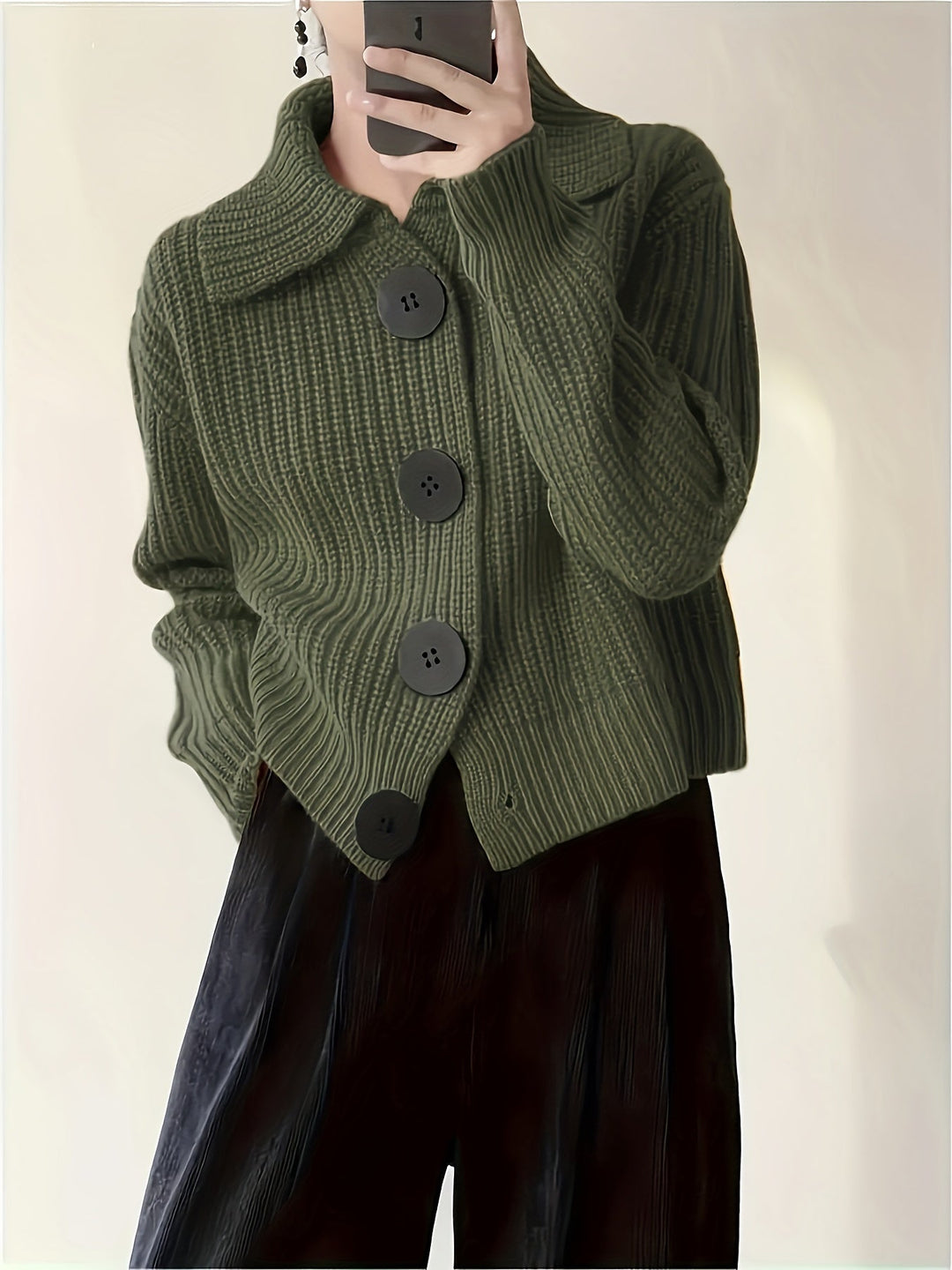 Effortless Ribbed Cardigan in Fern Green