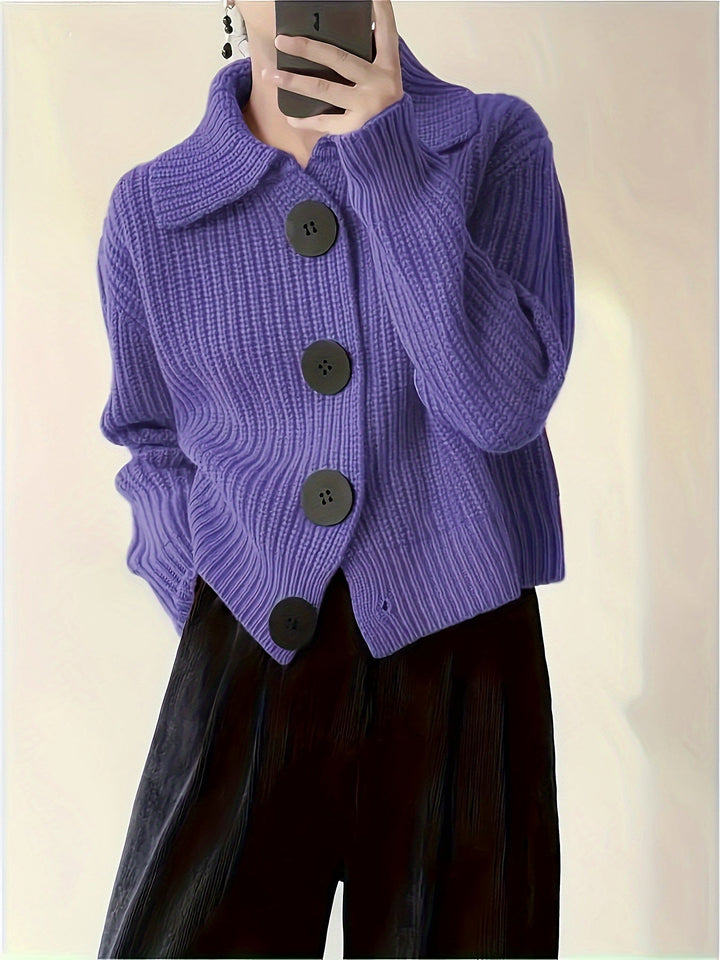 Effortless Ribbed Cardigan in Purple