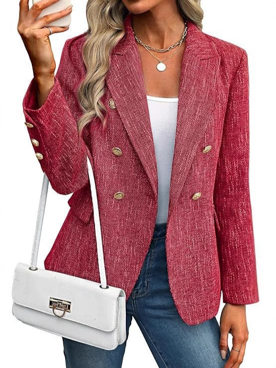 Elegant Double-Breasted Blazer for Women in Red