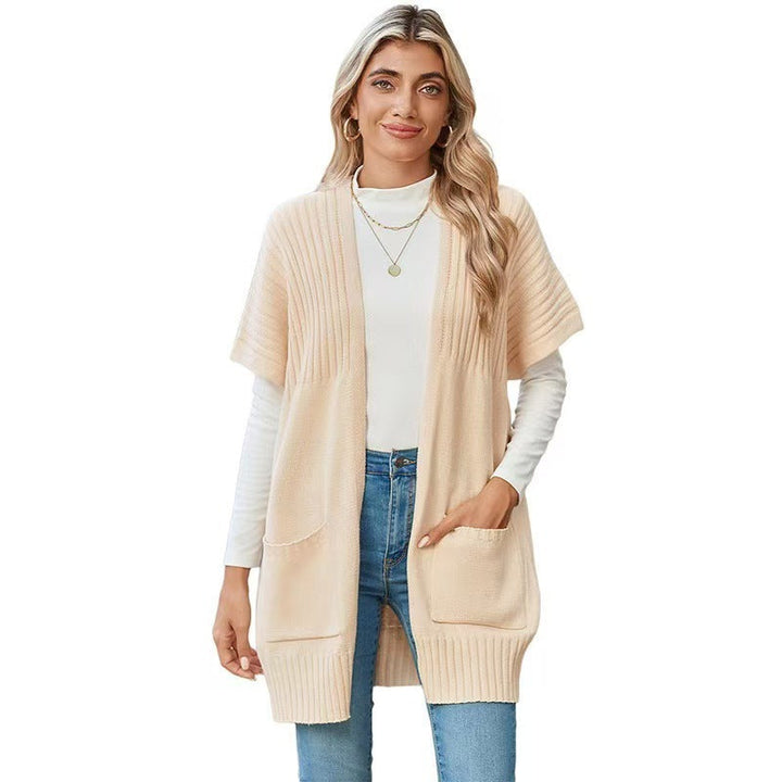 Elegant Draped Knit Cardigan in Apricot
