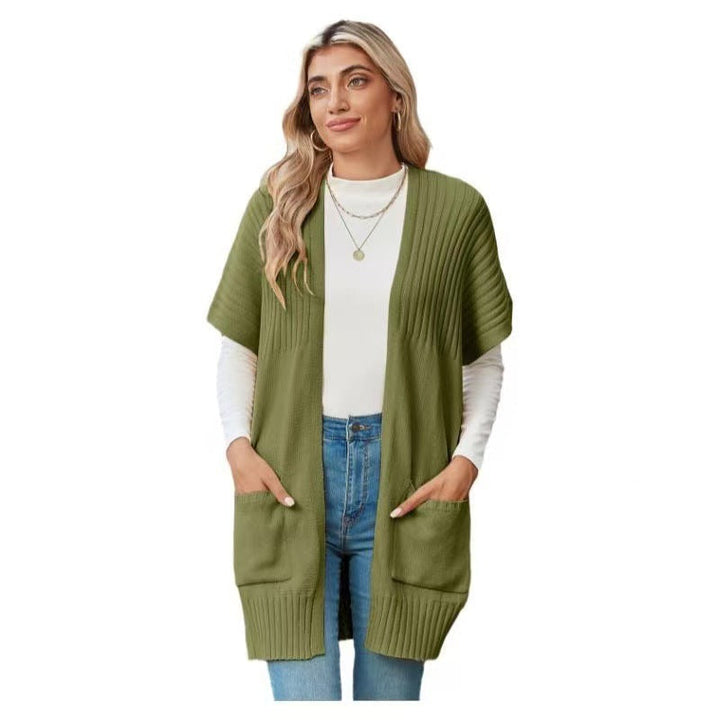 Elegant Draped Knit Cardigan in Army Green