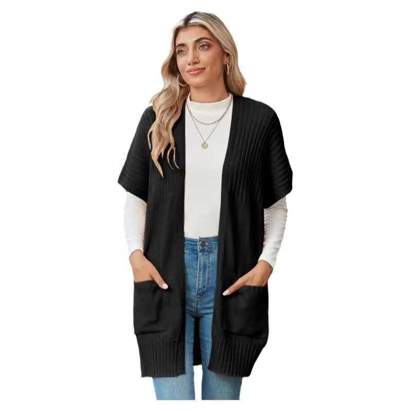 Elegant Draped Knit Cardigan in Black