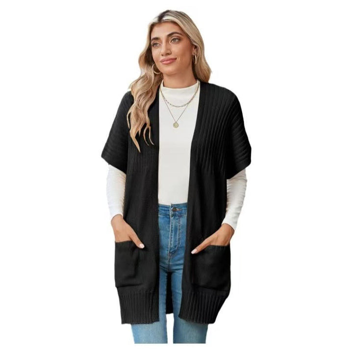 Elegant Draped Knit Cardigan in Black