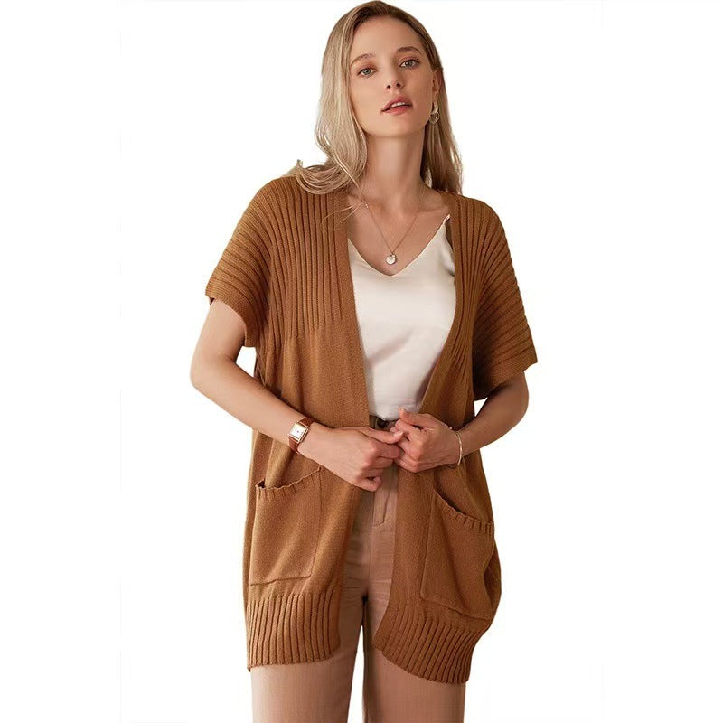 Elegant Draped Knit Cardigan in Brown