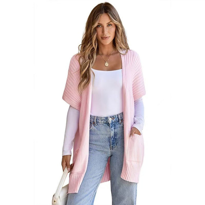 Elegant Draped Knit Cardigan in Pink