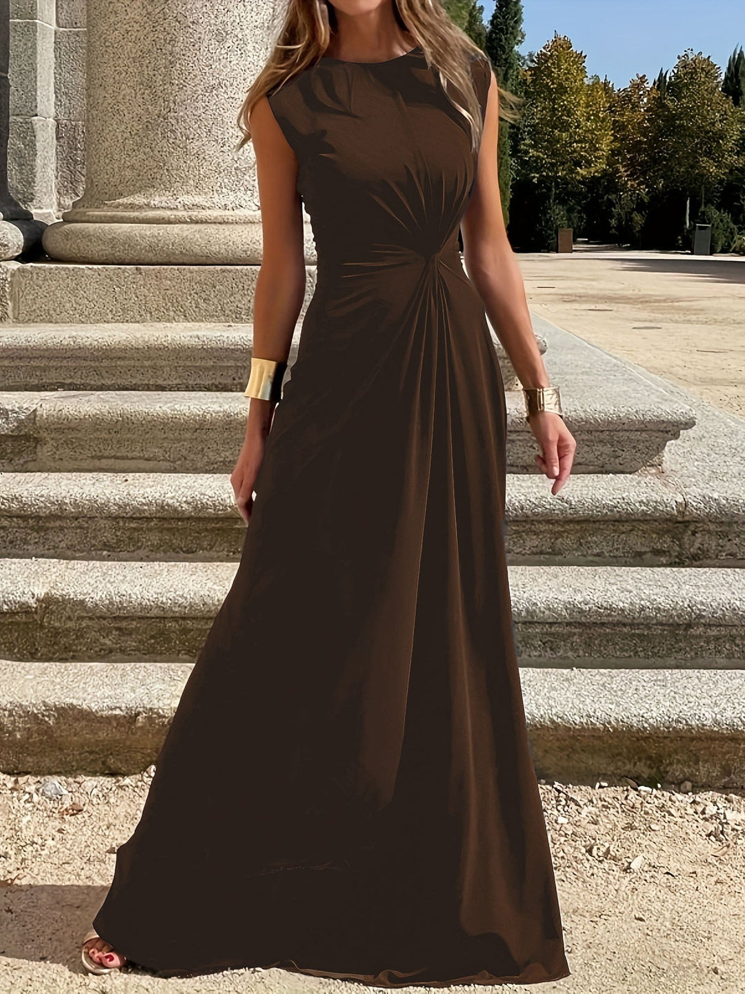 Women's Elegant Maxi Dress for Wedding Guests in Brown 1