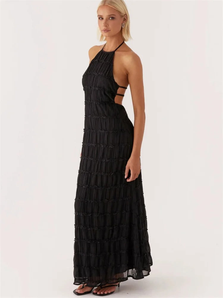 Elegant Halter Maxi Dress for Wedding Guest