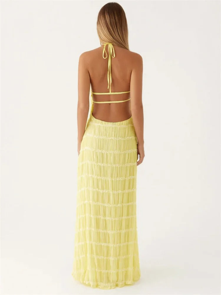 Elegant Halter Maxi Dress for Wedding Guest (5)