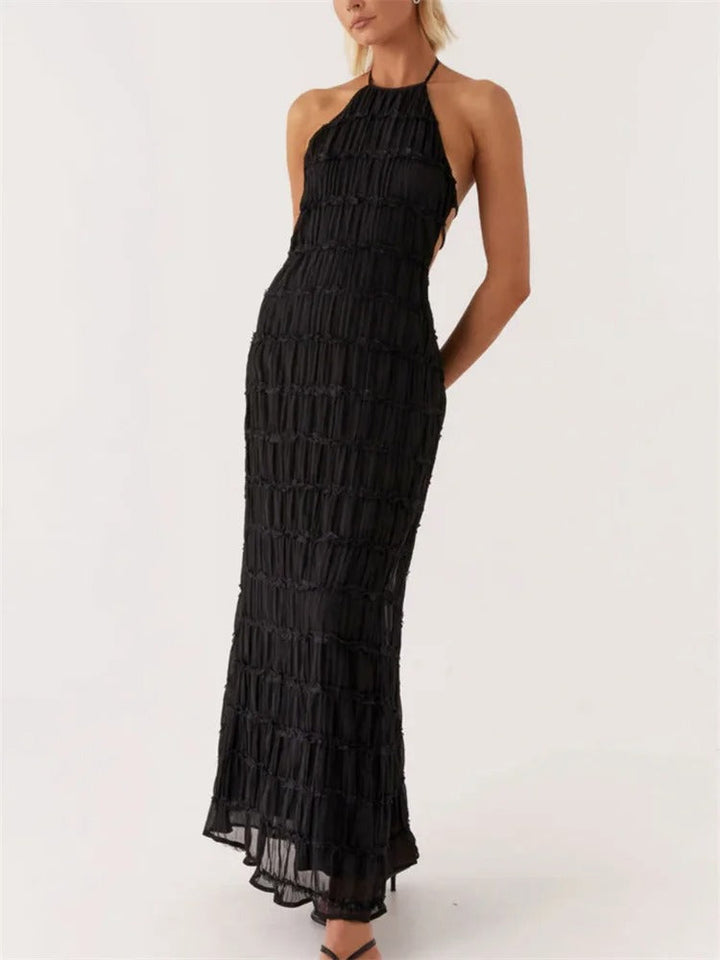 Elegant Halter Maxi Dress for Wedding Guest in Black