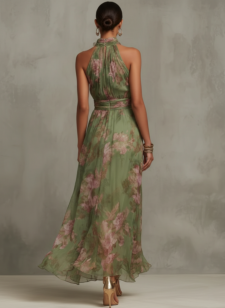 Elegant Linen Dress for Summer in Grüner Blumenprint 2