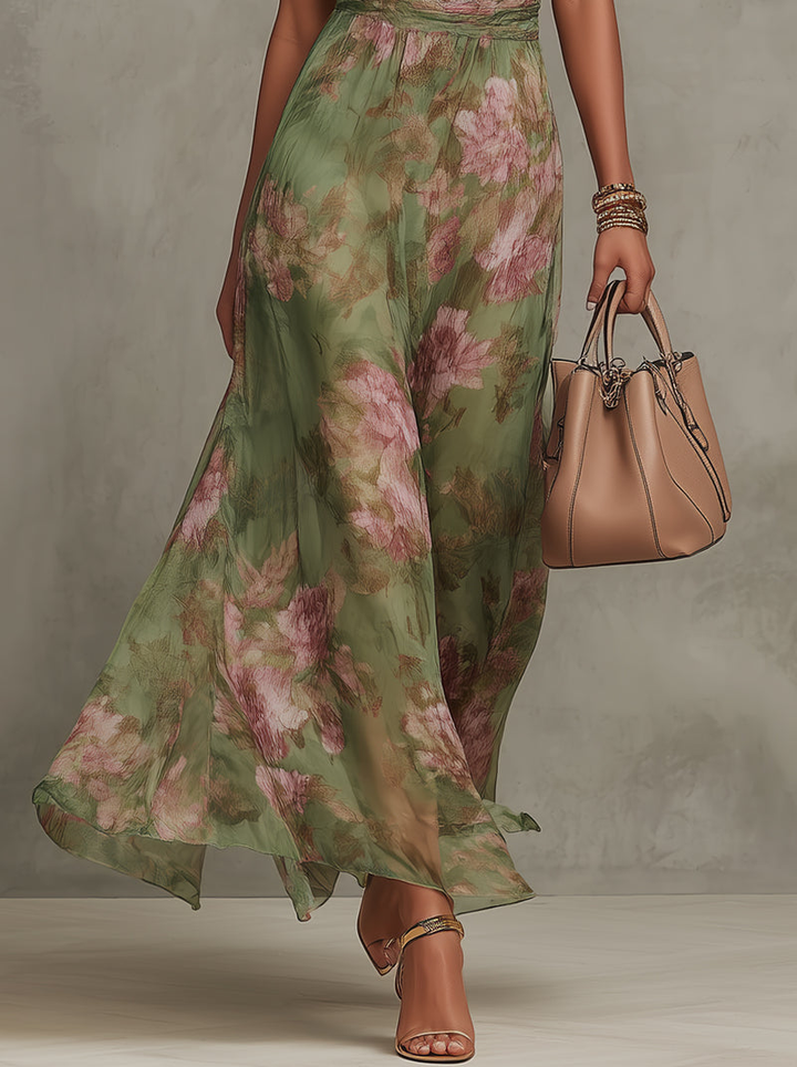 Elegant Linen Dress for Summer in Grüner Blumenprint 4