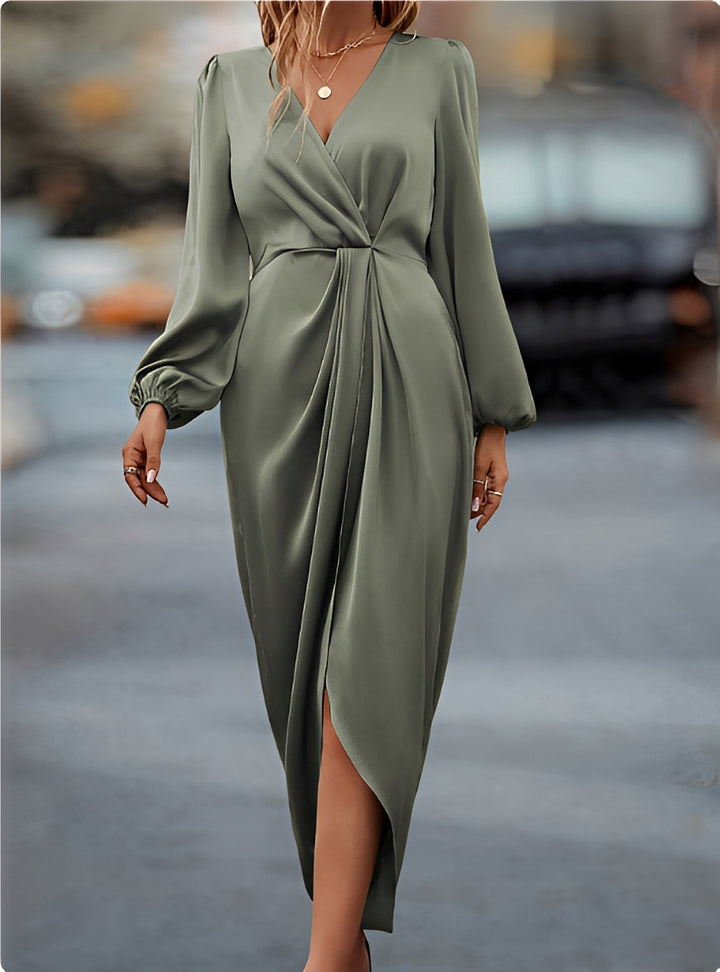 Elegant Long Sleeve Wedding Guest Maxi Dress in Zielony Jasno