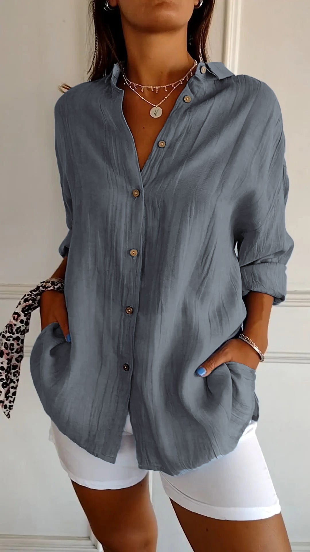 Elegant Longsleeve Blouse in Grey