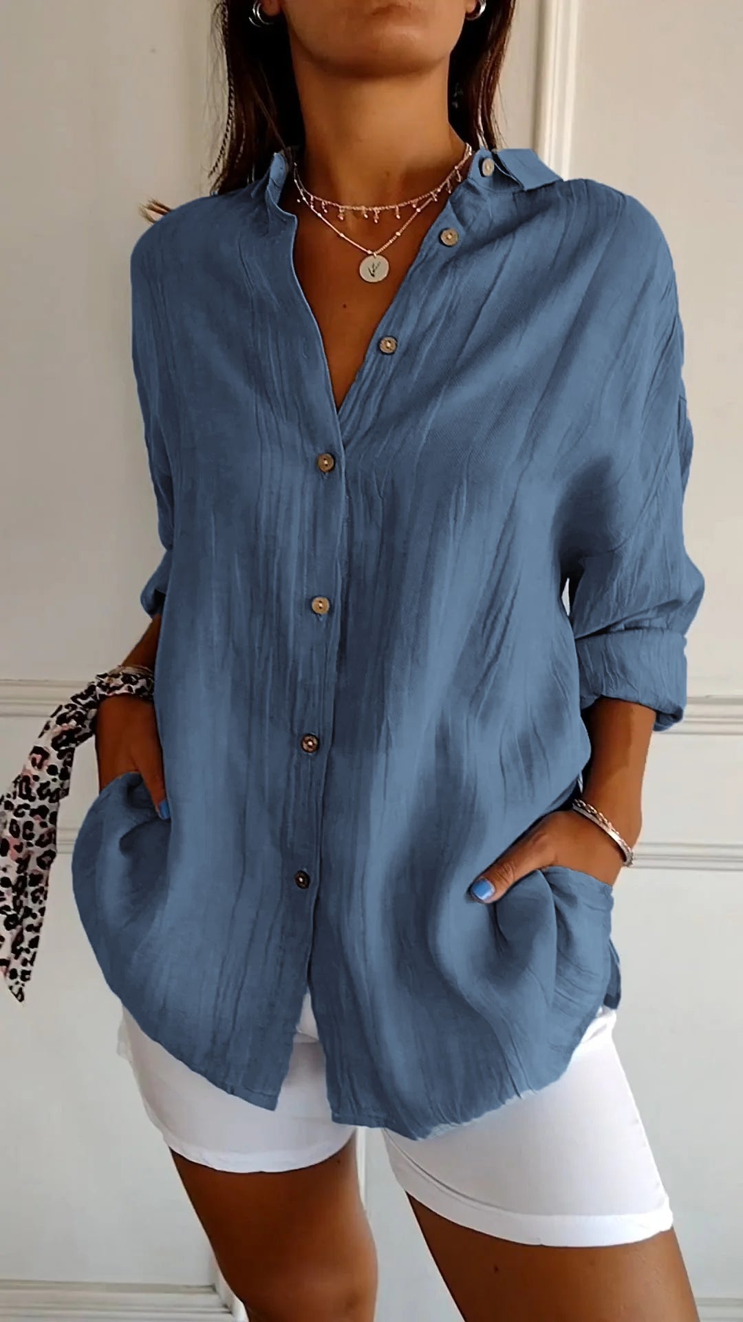 Elegant Longsleeve Blouse in Navy