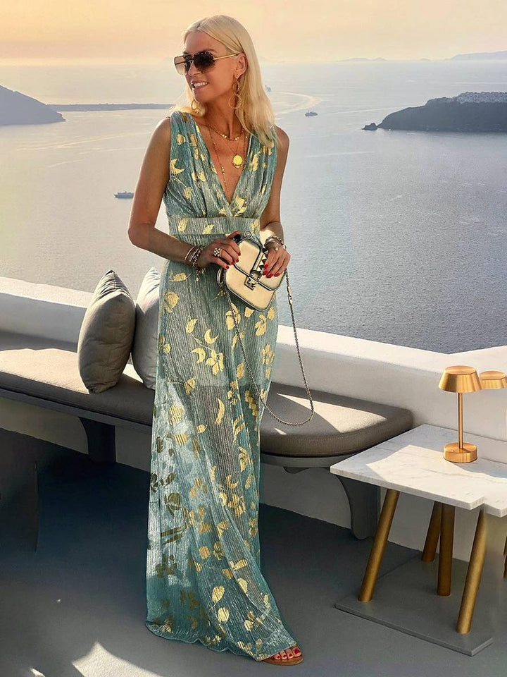 Elegant maxi wedding guest dress for women in Green