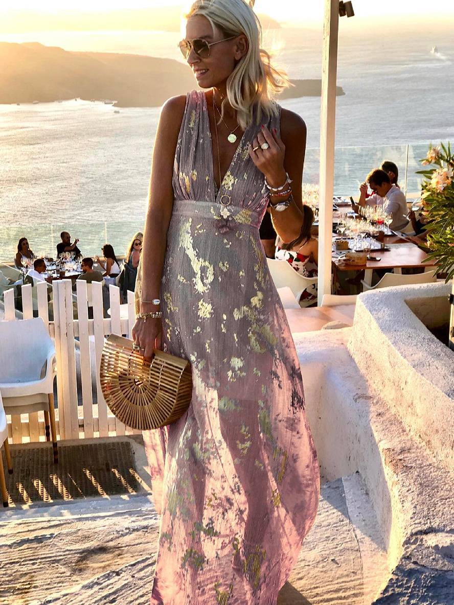 Elegant maxi wedding guest dress for women in Pink