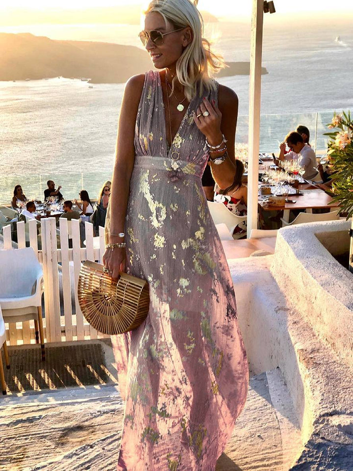 Elegant maxi wedding guest dress for women in Pink