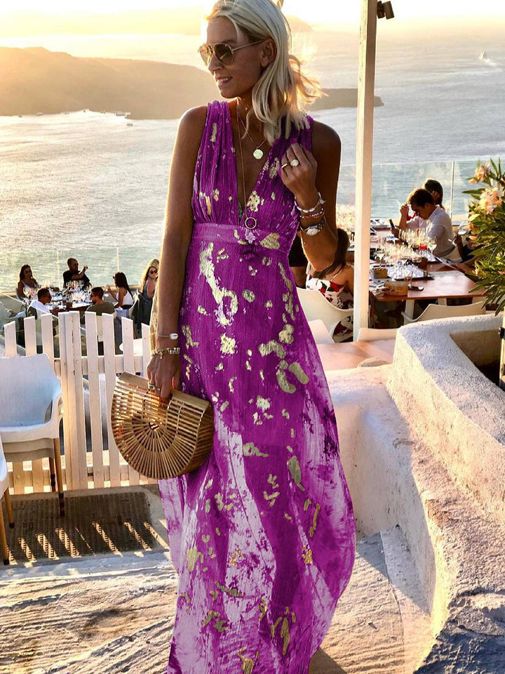 Elegant maxi wedding guest dress for women in Purple