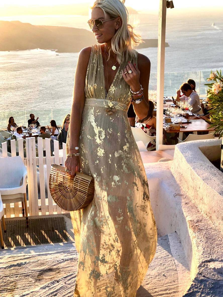Elegant maxi wedding guest dress for women in Yellow