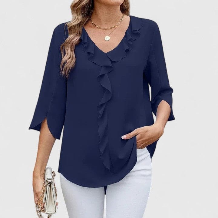 Elegant Ruffled Blouse in Blue