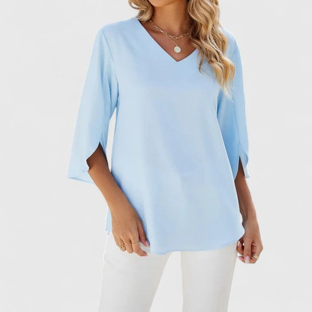 Elegant Ruffled Blouse in Classic Blue