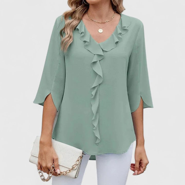 Elegant Ruffled Blouse in Green