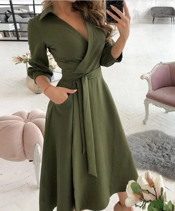 Elegant Spring Midi Dress in Armeegrün