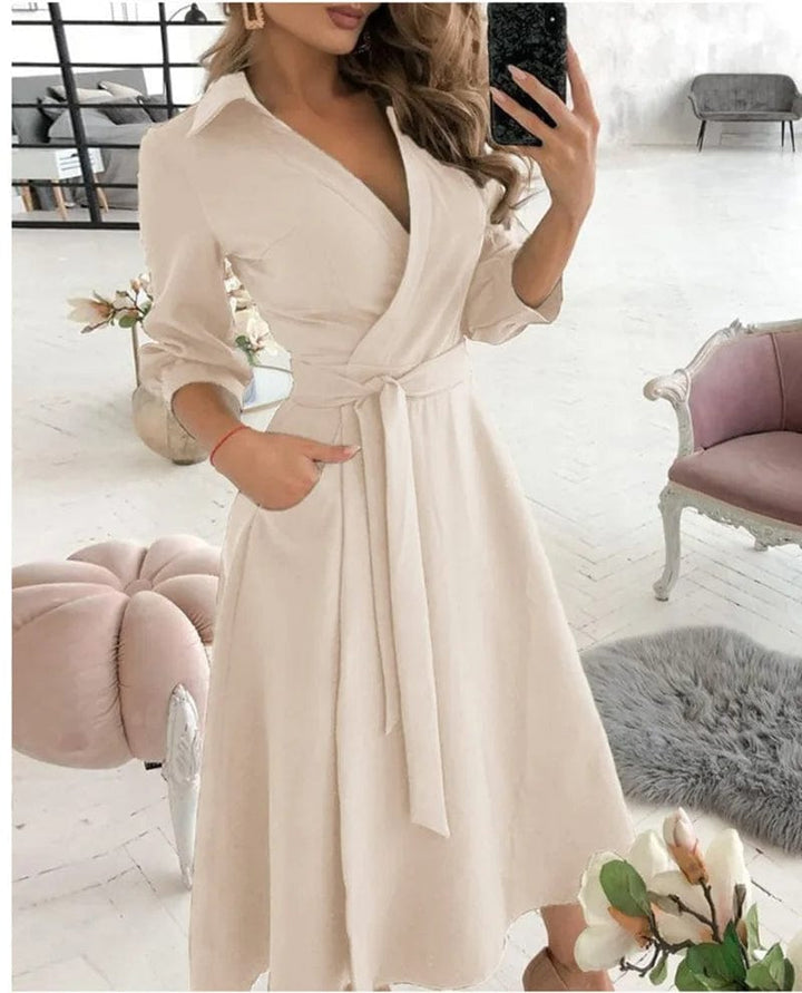 Elegant Spring Midi Dress in Beige