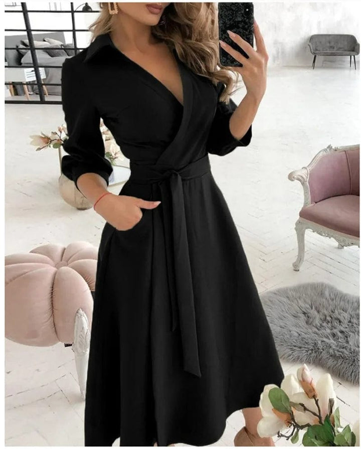 Elegant Spring Midi Dress in Black