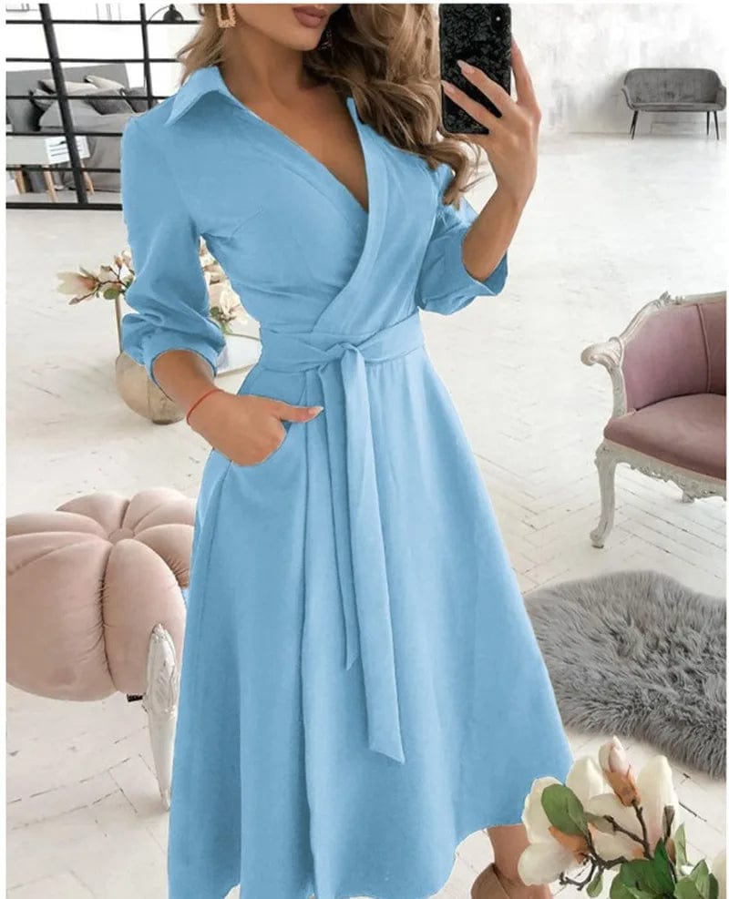 Elegant Spring Midi Dress in Blue