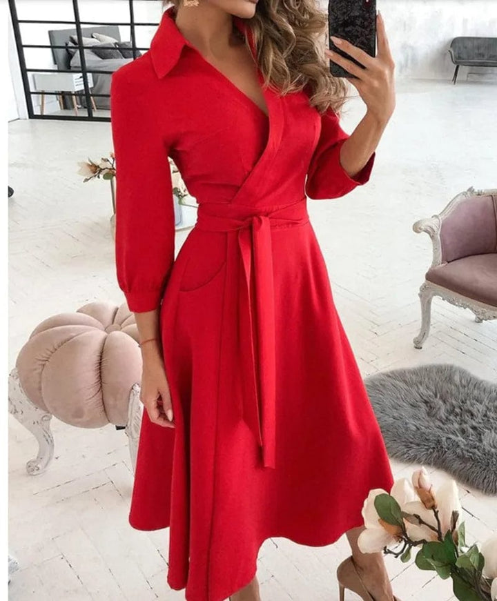Elegant Spring Midi Dress in Red