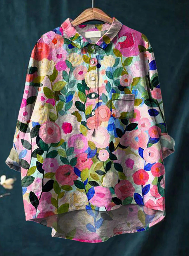 Elegant Vintage French Longsleeve Blouse in Drucken  1