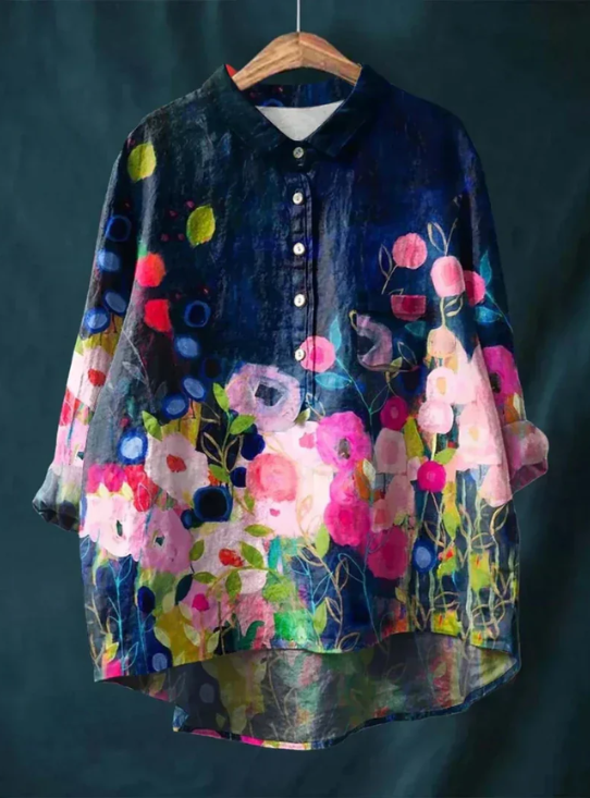 Elegant Vintage French Longsleeve Blouse in Drucken  11