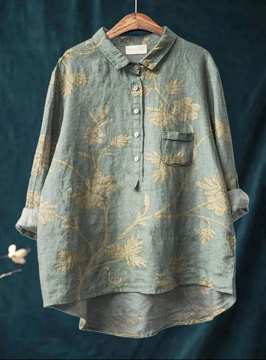 Elegant Vintage French Longsleeve Blouse in Drucken  3