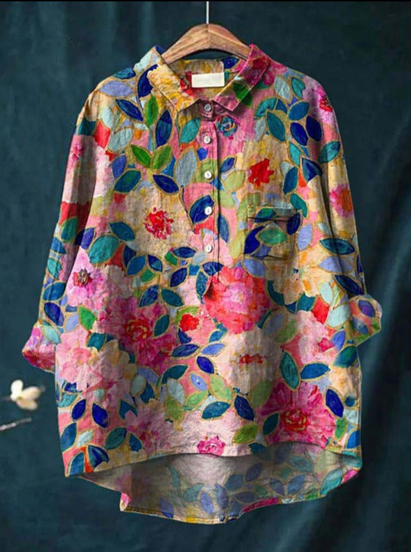 Elegant Vintage French Longsleeve Blouse in Drucken  4
