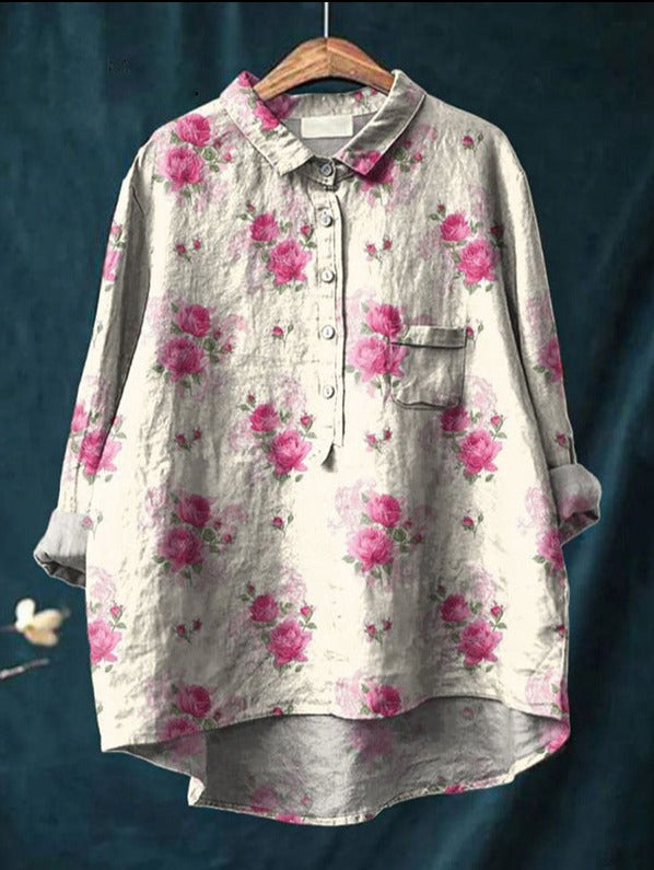 Elegant Vintage French Longsleeve Blouse in Drucken  7