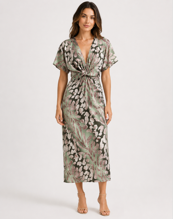 Elegant Women's Maxi Wrap Cocktail Dress in Green