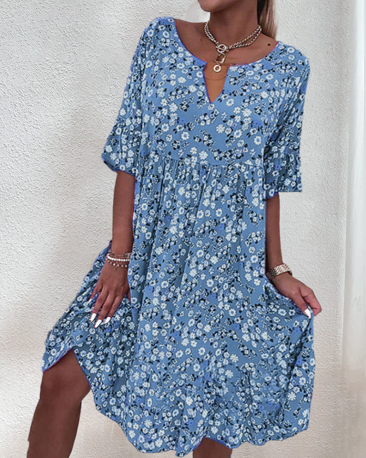 Floral Spring Dress Knee-Length in Blue