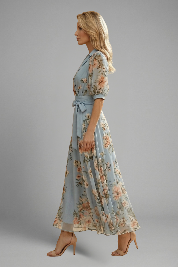 Floral V Neckline Midi Dress for Wedding Guests (3)
