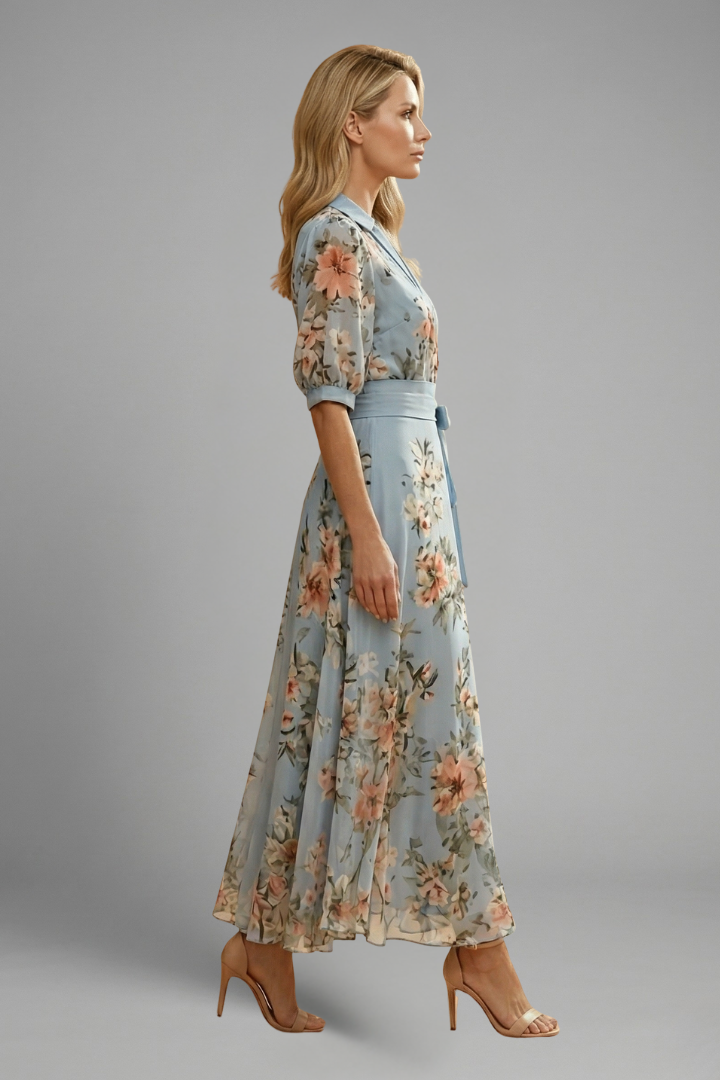 Floral V Neckline Midi Dress for Wedding Guests (4)